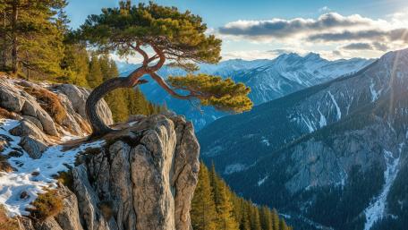 Lonely Pine Over Mountain Ridge wallpaper