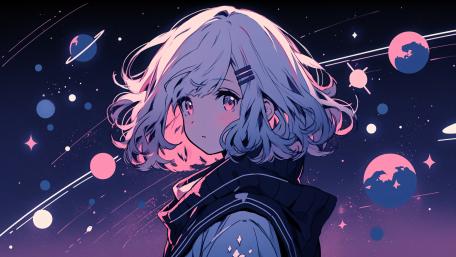 Cosmic Vaporwave Anime Girl wallpaper