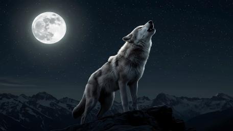 Moonlit Wolf Under Starry Night Sky wallpaper