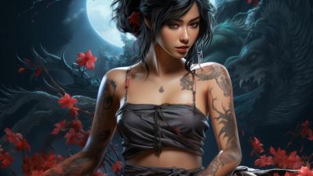 Moonlit Tattooed Enchantress wallpaper