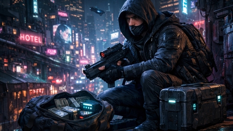 Neon Heist in the Rainy Cyber City wallpaper