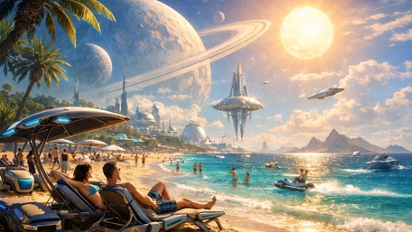 Galactic Paradise Beach Escape wallpaper