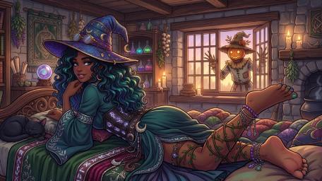 Enchanted Witch in a Cozy Autumn Cottage wallpaper