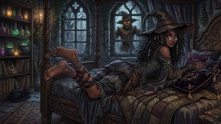 Moonlit Witchs Cozy Chamber wallpaper