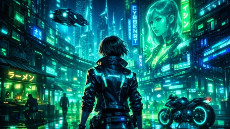 Neon Vigil in Cyber City wallpaper