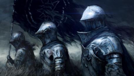 Gloomy Knights Under a Black Battle Banner wallpaper