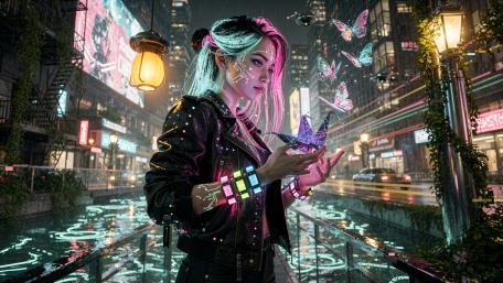 Neon Origami Dreams In Cyberpunk Night wallpaper