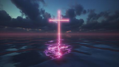 Radiant Neon Cross Over Calm Waters wallpaper