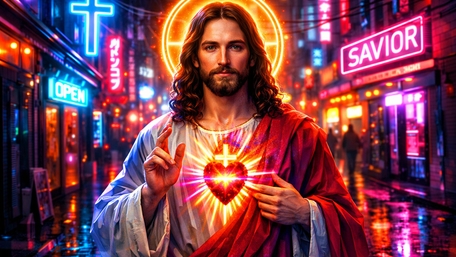Neon Savior in the City wallpaper