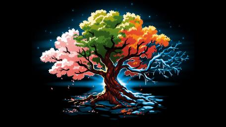 Four Seasons Tree in Vibrant Abstract Harmony wallpaper