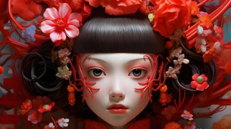 Crimson Blossom Anime Portrait wallpaper