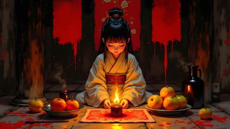 Mystic Candlelit Oriental Girl wallpaper