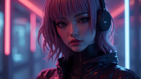 Neon Cyberpunk Girl in Futuristic Glow wallpaper
