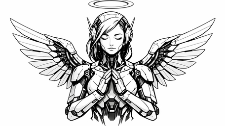 Cyberpunk Angel in Monochrome Grace wallpaper
