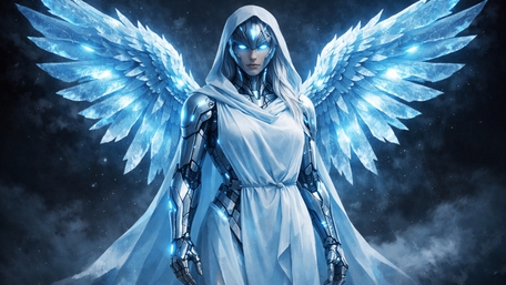 Ice Blue Cyberpunk Guardian Angel wallpaper