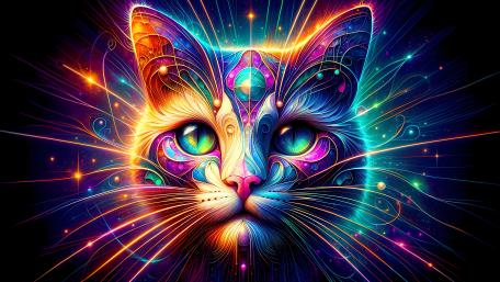 Radiant Cosmic Cat Dreamscape wallpaper