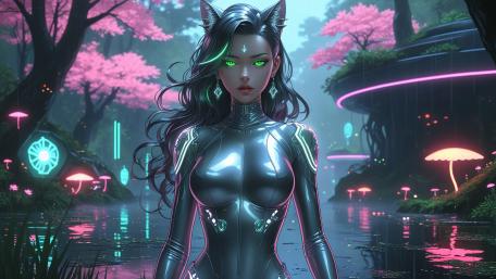 Neon Neko Cyber Guardian wallpaper