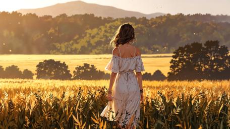 Golden Hour Meadow Serenity wallpaper
