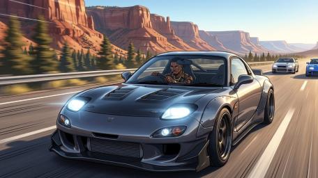 Anime Highway Run with Mazda RX-7 wallpaper