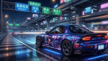 Midnight RX 7 Drift on Neon Expressway wallpaper
