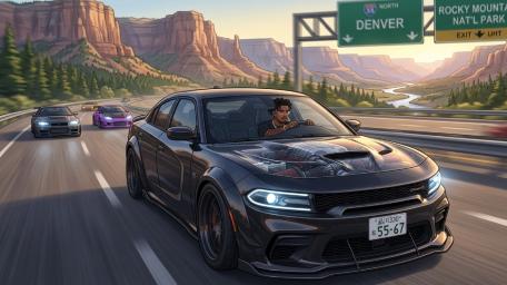 Anime Charger Racing Through Desert Highway wallpaper