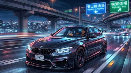 Neon Drift Through Midnight Expressway wallpaper