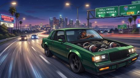 Neon Highway Muscle Ride wallpaper