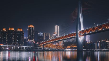 Illuminated Dongshuimen Bridge Over Chongqing Skyline wallpaper