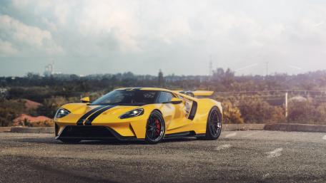 Yellow Ford GT On Open Road wallpaper