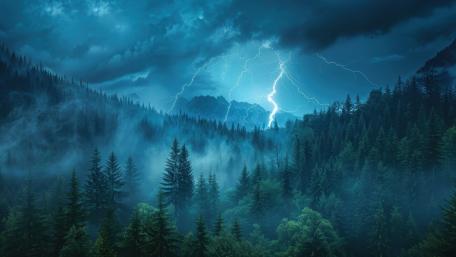 Midnight Storm Over Misty Pines wallpaper