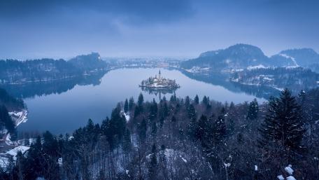 Winter Panorama Over Lake Bled from Ojstrica wallpaper