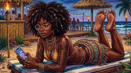 Beachside Afro Anime Glow wallpaper