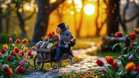 Whimsical Mouse in Springtime Parade wallpaper