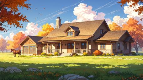 Autumn Farmhouse Serenity in Anime Style wallpaper