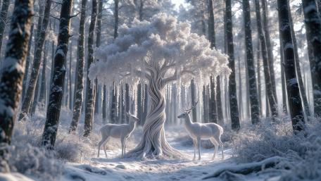Winter Enchanted Deer Grove wallpaper