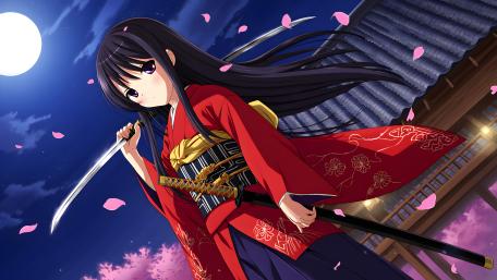 Moonlit Samurai Spirit in Red Kimono wallpaper