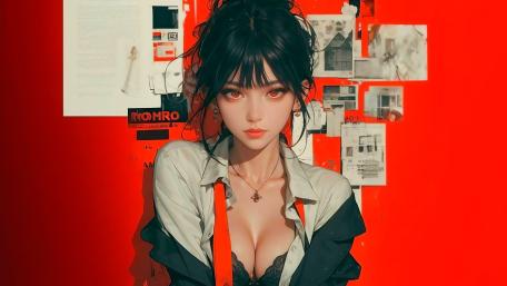 Bold Anime Muse in Scarlet Light wallpaper