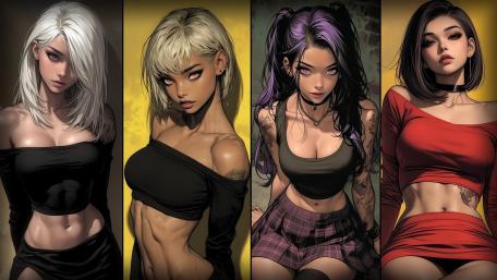 Stylish Anime Queens in Bold Colors wallpaper