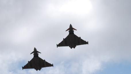 2 spanish eurofighter typhoons departing RIAT25 wallpaper