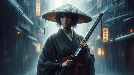 Rainlit Samurai Guardian wallpaper