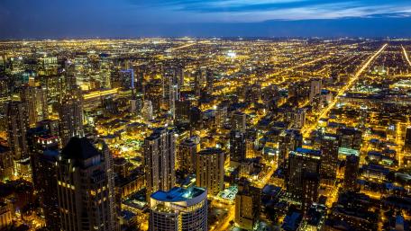 Chicago Skyline Glowing Through the Night wallpaper