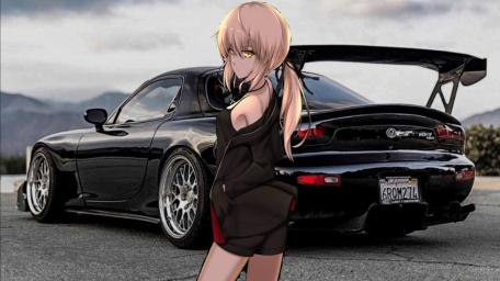 Anime Girl Beside Mazda RX 7 Drift Machine wallpaper