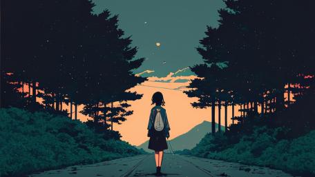 Lonely Wanderer at Sunset wallpaper