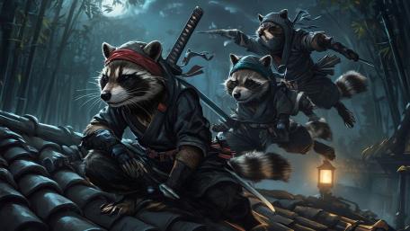 Stealthy Ninja Raccoons at Dusk wallpaper