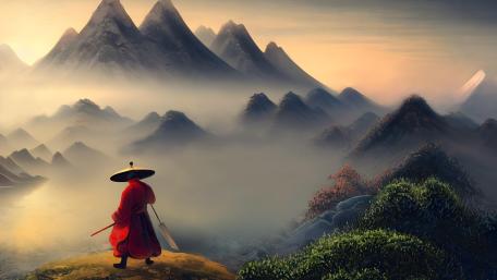 Misty Samurai at Dusk wallpaper