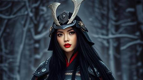 Silent Samurai Queen in Frozen Forest wallpaper
