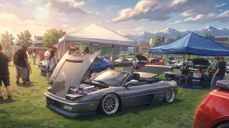 Anime Sports Car Gathering at Sunset wallpaper
