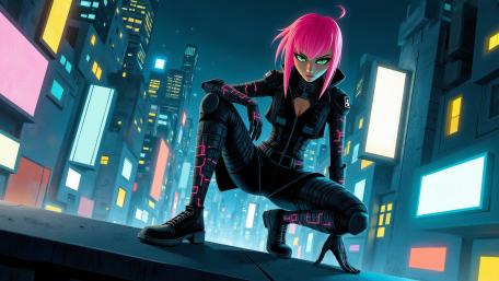 Neon Pink Cyberpunk Sentinel wallpaper