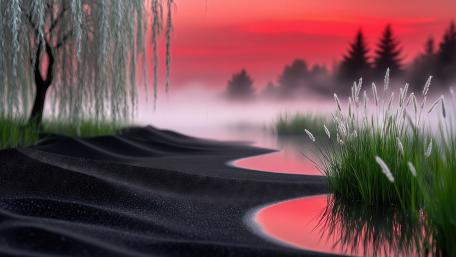 Dreamscape of Pink Mist and Black Sands wallpaper