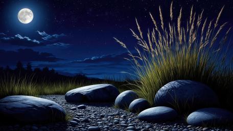 Moonlit Pebble Meadow wallpaper